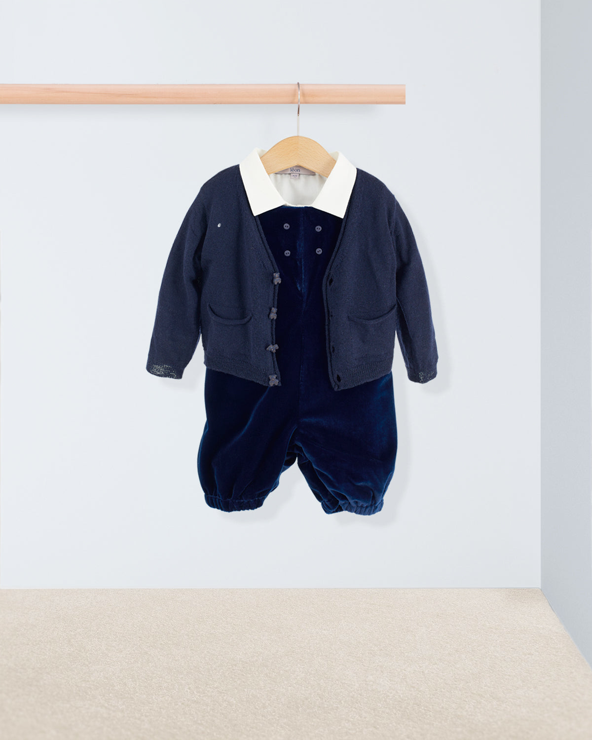 Harry Italian Navy Velvet Romper